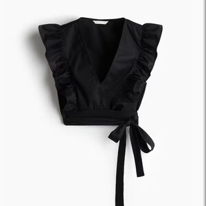 H&M Black Sleeveless Crop Top with Ruffled Tie Front Size L